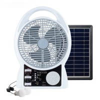 Портативный вентилятор N288 8" USB 2 LED лампы с солнечной панелью и радио Bluetooth, 6Вт, аккумулятор 5500 мАч, 2 скорости