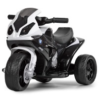 Електромотоцикл дитячий триколісний BMW Bambi 6V4A з мотором, шкіряним сидінням, музикою, світлом та пластиковими колесами — одномісний електробайк (білий з червоним, білий з чорним, білий з синім)
