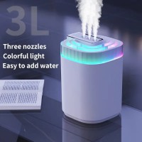 Зволожувач повітря Humidifier 3 л з багатокольоровим LED підсвічуванням, 3 сопла, мережевий кабель/адаптер Зволожувач повітря Humidifier 3 л з багатокольоровим LED підсвічуванням, 3 сопла, мережевий кабель/адаптер