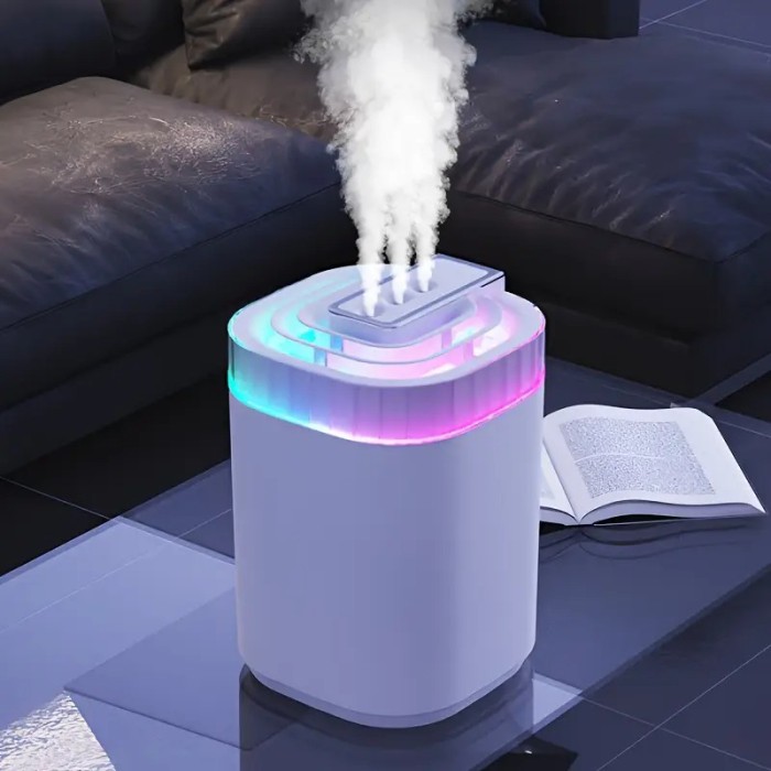 Зволожувач повітря Humidifier 3 л з багатокольоровим LED підсвічуванням, 3 сопла, мережевий кабель/адаптер Зволожувач повітря Humidifier 3 л з багатокольоровим LED підсвічуванням, 3 сопла, мережевий кабель/адаптер
