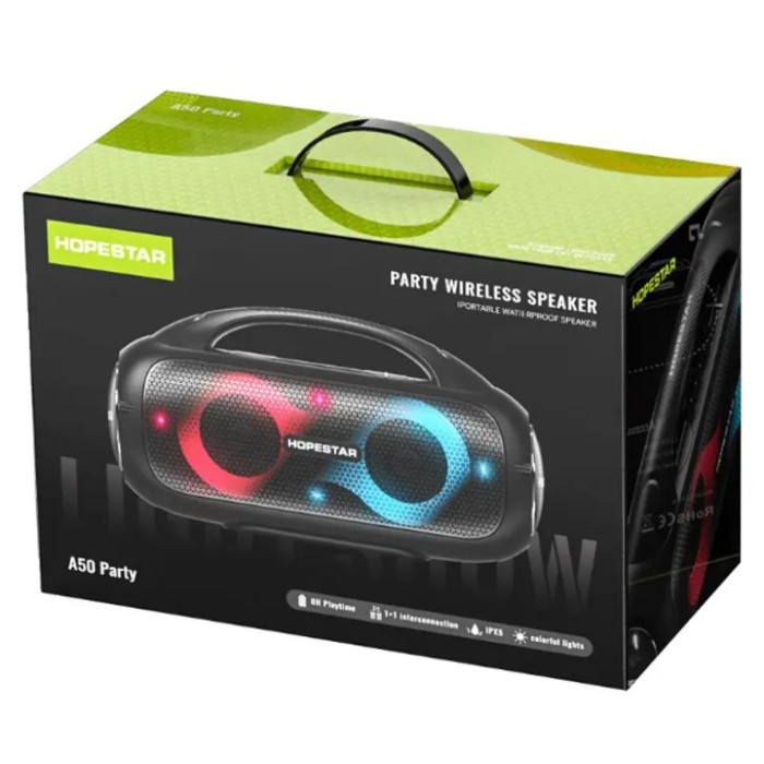 Мощная портативная Bluetooth колонка Hopestar A50 Party 80 Вт с подсветкой и защитой IPX5 Мощная портативная Bluetooth колонка Hopestar A50 Party 80 Вт с подсветкой и защитой IPX5