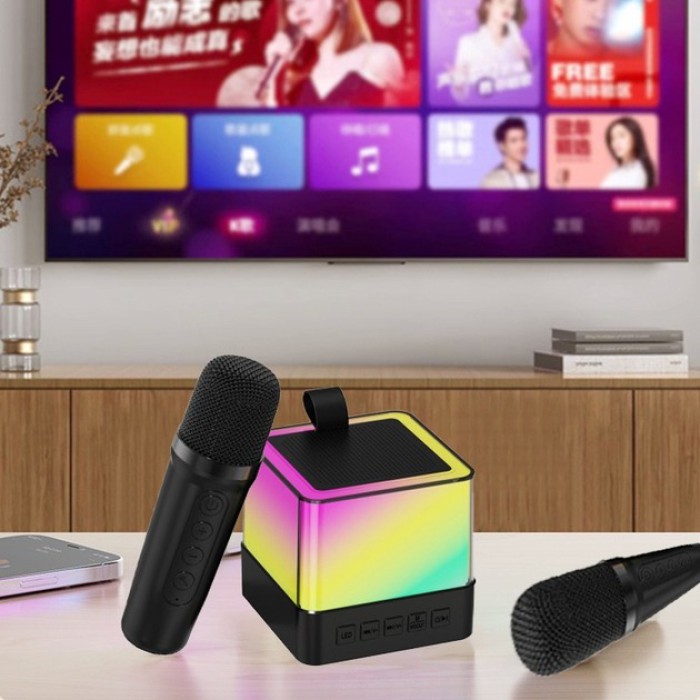 Портативная колонка K18 Bluetooth с 2 микрофонами LED-подсветкой Портативная колонка K18 Bluetooth с 2 микрофонами LED-подсветкой
