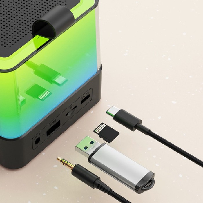 Портативная колонка K18 Bluetooth с 2 микрофонами LED-подсветкой Портативная колонка K18 Bluetooth с 2 микрофонами LED-подсветкой