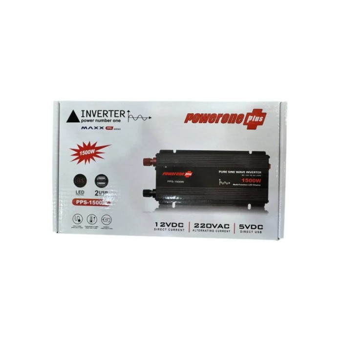 Автомобільний інвертор Powerone Plus PPS-1500W 12V–220V (1500 Вт) із чистою синусоїдою та USB-портами Автомобільний інвертор Powerone Plus PPS-1500W 12V–220V (1500 Вт) із чистою синусоїдою та USB-портами