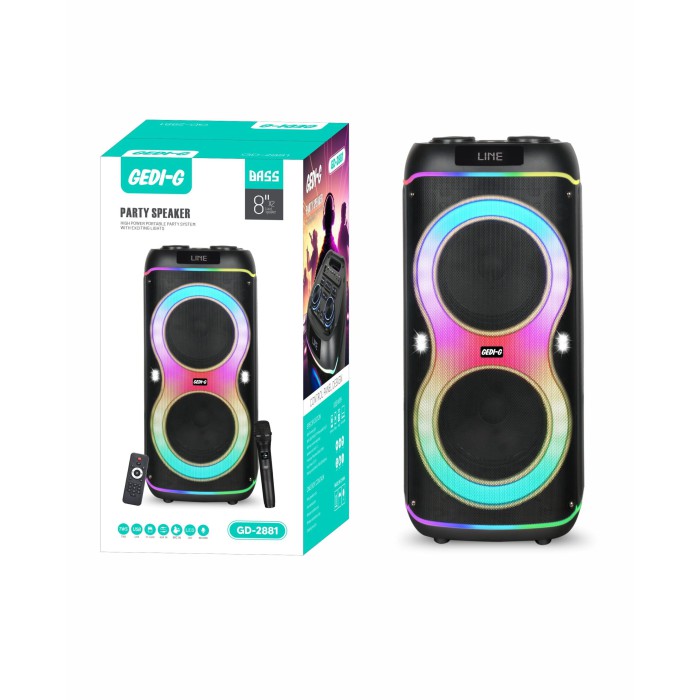 Мощная переносная Bluetooth колонка с аккумулятором, двойными 8” низкочастотными и 3” высокочастотными динамиками, акустическая система для караоке с 1 микрофоном и пультом управления Мощная переносная Bluetooth колонка с аккумулятором, двойными 8” низкочастотными и 3” высокочастотными динамиками, акустическая система для караоке с 1 микрофоном и пультом управления