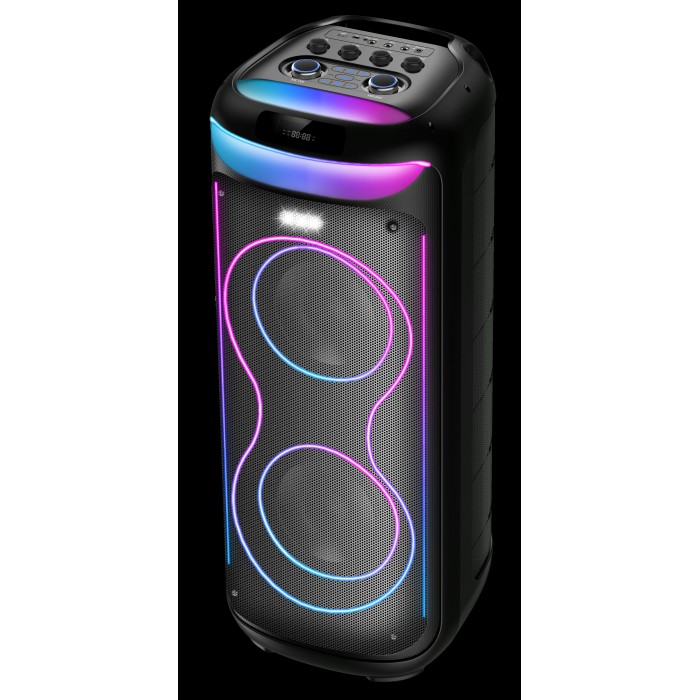 Мощная переносная Bluetooth колонка с двойными 8″ низкочастотными и 3″ высокочастотными динамиками, акустическая система на аккумуляторе для караоке с 2 микрофонами и пультом дистанционного управления Мощная переносная Bluetooth колонка с двойными 8″ низкочастотными и 3″ высокочастотными динамиками, акустическая система на аккумуляторе для караоке с 2 микрофонами и пультом дистанционного управления