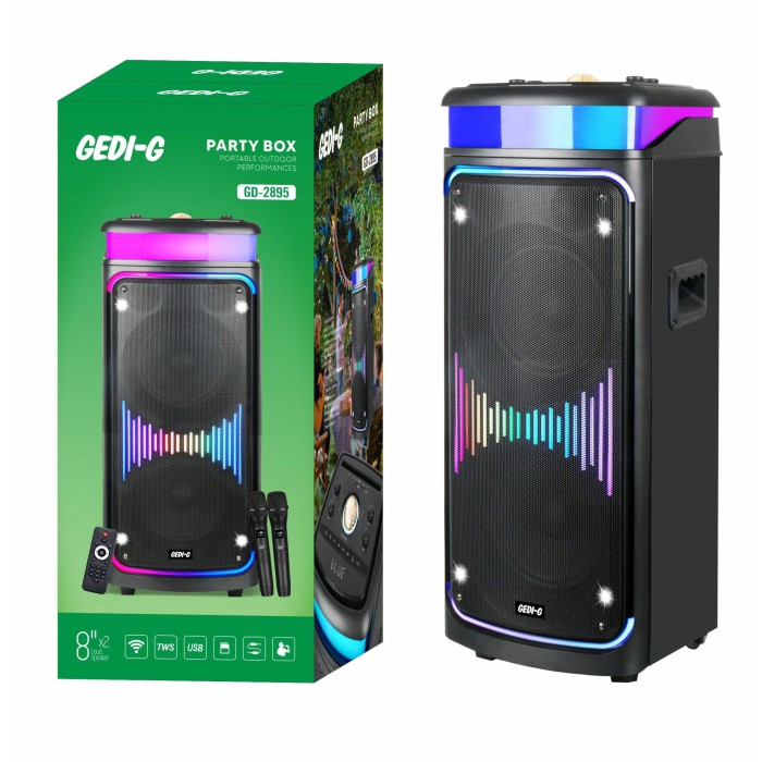 Переносна Bluetooth колонка, караоке з подвійним 8-дюймовим динаміком, акустична система на акумуляторі з 2 бездротовими мікрофонами та пультом дистанційного керування Переносна Bluetooth колонка, караоке з подвійним 8-дюймовим динаміком, акустична система на акумуляторі з 2 бездротовими мікрофонами та пультом дистанційного керування