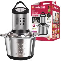 Металлический кухонный измельчитель Hoffmans HM-8840, 2L, 1200W, серебристый, электрический блендер-чоппер для быстрого измельчения и смешивания продуктов Металлический кухонный измельчитель Hoffmans HM-8840, 2L, 1200W, серебристый, электрический блендер-чоппер для быстрого измельчения и смешивания продуктов