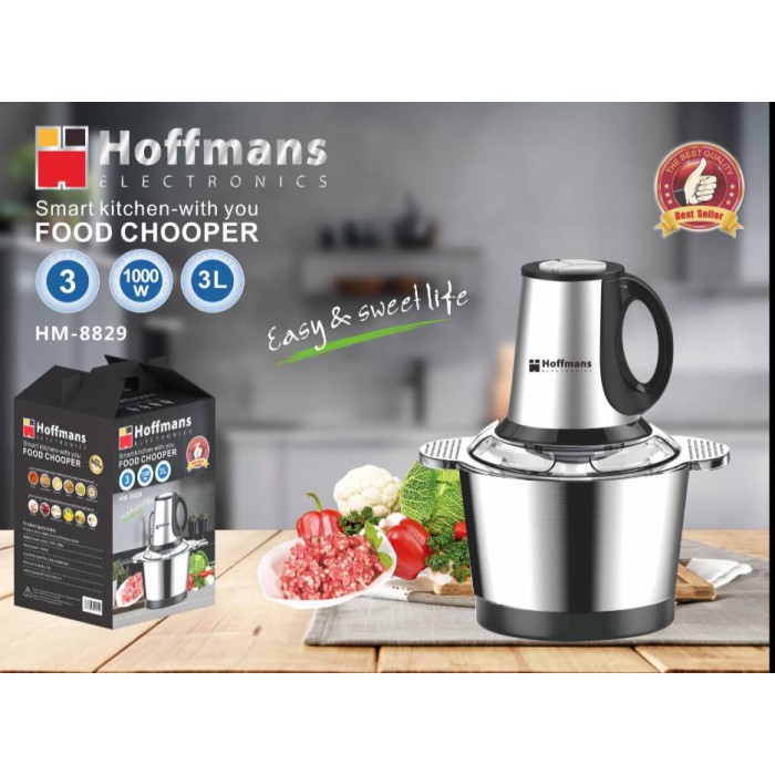 Електричний металевий подрібнювач-блендер Hoffmans HM-8829, 3L, 600W, сріблястий — універсальна м’ясорубка з трьома швидкостями для подрібнення та змішування Електричний металевий подрібнювач-блендер Hoffmans HM-8829, 3L, 600W, сріблястий — універсальна м’ясорубка з трьома швидкостями для подрібнення та змішування
