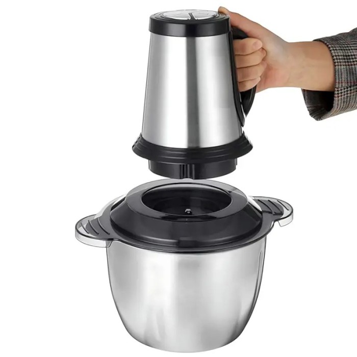 Електричний металевий подрібнювач-блендер Hoffmans HM-8829, 3L, 600W, сріблястий — універсальна м’ясорубка з трьома швидкостями для подрібнення та змішування Електричний металевий подрібнювач-блендер Hoffmans HM-8829, 3L, 600W, сріблястий — універсальна м’ясорубка з трьома швидкостями для подрібнення та змішування