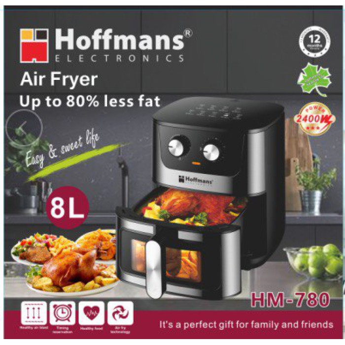 Аерофритюрниця Hoffmans HM-780, 8 л, 2400 Вт — електричний аерогриль-мультипіч без олії, чорно-сірий, з механічним керуванням, універсальна фритюрниця для смаження, запікання та грилю без жиру Аерофритюрниця Hoffmans HM-780, 8 л, 2400 Вт — електричний аерогриль-мультипіч без олії, чорно-сірий, з механічним керуванням, універсальна фритюрниця для смаження, запікання та грилю без жиру