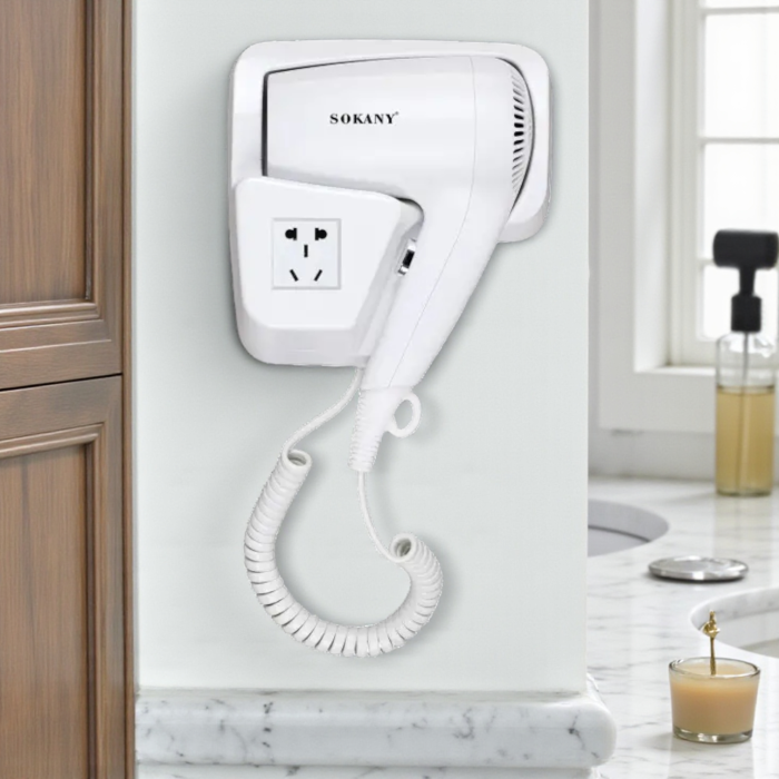 Фен для волосся Sokany, настінний, стаціонарний, білий, 1200 Вт – сучасний професійний фен з утримувачем Фен для волосся Sokany, настінний, стаціонарний, білий, 1200 Вт – сучасний професійний фен з утримувачем