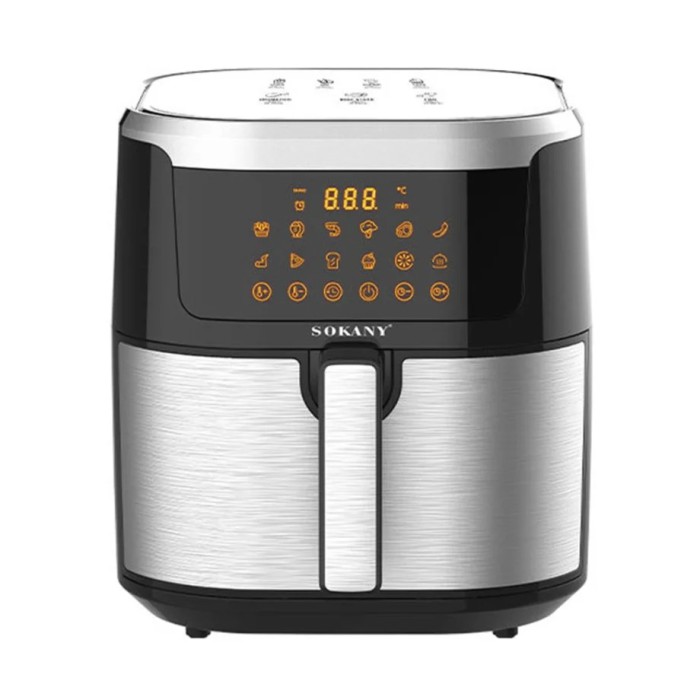 Аерофритюрниця Sokany 1200Вт, мультипіч та аерогриль, ємність 8,8 л, смаження без олії, сенсорне управління, LED-дисплей, таймер, від мережі, сіро-чорна Аерофритюрниця Sokany 1200Вт, мультипіч та аерогриль, ємність 8,8 л, смаження без олії, сенсорне управління, LED-дисплей, таймер, від мережі, сіро-чорна