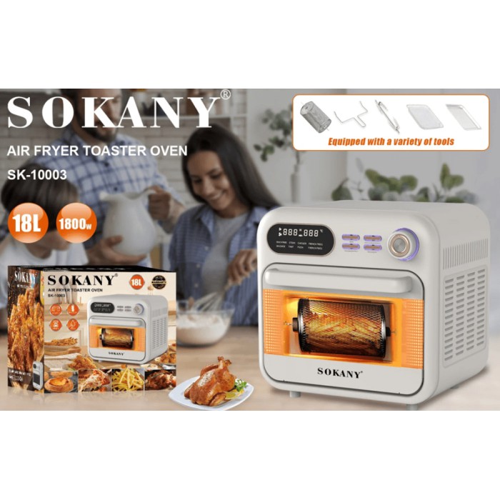 Аерофритюр Sokany, 1800Вт, 18 л, велика ємність, смаження без олії, функція духовки, від мережі, механічне управління, біла Аерофритюр Sokany, 1800Вт, 18 л, велика ємність, смаження без олії, функція духовки, від мережі, механічне управління, біла