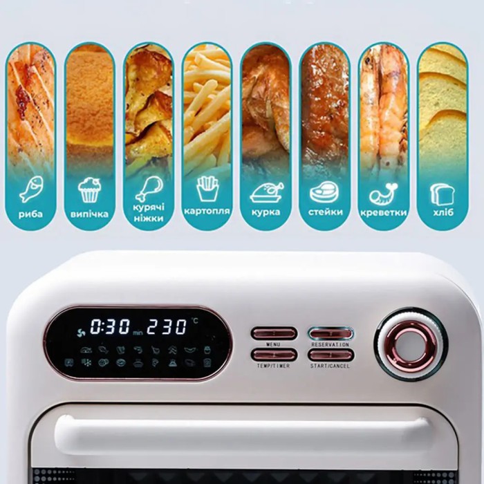 Аерофритюр Sokany, 1800Вт, 18 л, велика ємність, смаження без олії, функція духовки, від мережі, механічне управління, біла Аерофритюр Sokany, 1800Вт, 18 л, велика ємність, смаження без олії, функція духовки, від мережі, механічне управління, біла