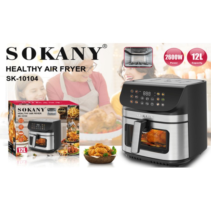 Аерофритюрниця Sokany сенсорна 12 л, 2600 Вт, велика ємність, подвійний нагрівач, аерогриль та мультипіч, без олії, чорна Аерофритюрниця Sokany сенсорна 12 л, 2600 Вт, велика ємність, подвійний нагрівач, аерогриль та мультипіч, без олії, чорна