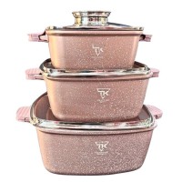Набор квадратных кастрюль Top Kitchen, 3 шт – антипригарные кастрюли с мраморным покрытием и стеклянными крышками, пудра Набор квадратных кастрюль Top Kitchen, 3 шт – антипригарные кастрюли с мраморным покрытием и стеклянными крышками, пудра