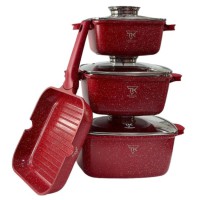 Набор кастрюль Top Kitchen 4 в 1 — 3 кастрюли с крышками и сковорода-гриль с антипригарным гранитным покрытием, алюминиевая посуда со стеклянными жаропрочными крышками (черная, красная, бежевая) Набор кастрюль Top Kitchen 4 в 1 — 3 кастрюли с крышками и сковорода-гриль с антипригарным гранитным покрытием, алюминиевая посуда со стеклянными жаропрочными крышками (черная, красная, бежевая)