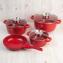 Набор кастрюль и сковорода Top Kitchen — алюминиевая посуда с прочным антипригарным гранитным покрытием и жаропрочными стеклянными крышками (красный, черный)