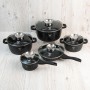 Набор посуды Top Kitchen 10 предметов — алюминиевый набор кастрюль и сковорода с гранитным антипригарным покрытием и жаропрочными стеклянными крышками, черный