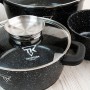 Набор посуды Top Kitchen 10 предметов — алюминиевый набор кастрюль и сковорода с гранитным антипригарным покрытием и жаропрочными стеклянными крышками, черный