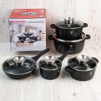 Набор посуды Top Kitchen 10 предметов — алюминиевый набор кастрюль и сковорода с гранитным антипригарным покрытием и жаропрочными стеклянными крышками, черный Набор посуды Top Kitchen 10 предметов — алюминиевый набор кастрюль и сковорода с гранитным антипригарным покрытием и жаропрочными стеклянными крышками, черный