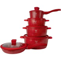 Набор посуды Top Kitchen 10 предметов — алюминиевые кастрюли, сковорода и сотейник с гранитным антипригарным покрытием и жаропрочными стеклянными крышками, универсальная посуда для всех типов плит, красный Набор посуды Top Kitchen 10 предметов — алюминиевые кастрюли, сковорода и сотейник с гранитным антипригарным покрытием и жаропрочными стеклянными крышками, универсальная посуда для всех типов плит, красный