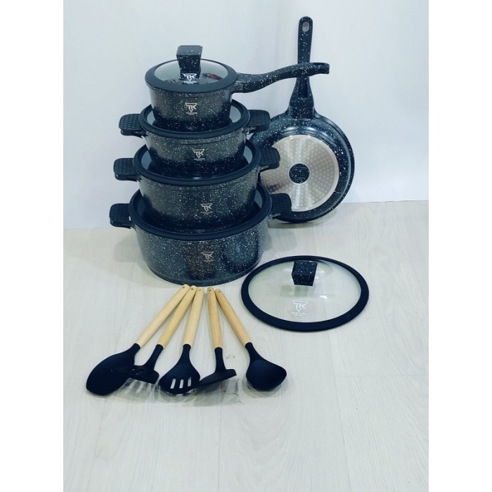 Набор кастрюль и сковородки Top Kitchen 10 предметов — универсальная алюминиевая посуда с гранитным антипригарным покрытием и жаропрочными стеклянными крышками, подходит для всех типов плит (черная с красными крышками, черный) Набор кастрюль и сковородки Top Kitchen 10 предметов — универсальная алюминиевая посуда с гранитным антипригарным покрытием и жаропрочными стеклянными крышками, подходит для всех типов плит (черная с красными крышками, черный)