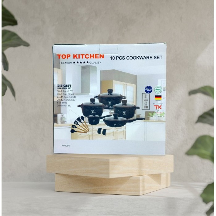 Набор кастрюль и сковородки Top Kitchen 10 предметов — универсальная алюминиевая посуда с гранитным антипригарным покрытием и жаропрочными стеклянными крышками, подходит для всех типов плит (черная с красными крышками, черный) Набор кастрюль и сковородки Top Kitchen 10 предметов — универсальная алюминиевая посуда с гранитным антипригарным покрытием и жаропрочными стеклянными крышками, подходит для всех типов плит (черная с красными крышками, черный)