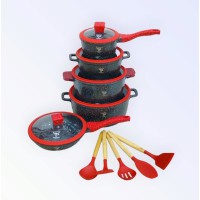 Набор кастрюль и сковородки Top Kitchen 10 предметов — универсальная алюминиевая посуда с гранитным антипригарным покрытием и жаропрочными стеклянными крышками, подходит для всех типов плит (черная с красными крышками, черный) Набор кастрюль и сковородки Top Kitchen 10 предметов — универсальная алюминиевая посуда с гранитным антипригарным покрытием и жаропрочными стеклянными крышками, подходит для всех типов плит (черная с красными крышками, черный)