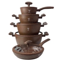 Набор кастрюль и сковородки Top Kitchen 10 предметов — универсальная алюминиевая посуда с гранитным антипригарным покрытием, с жаропрочными крышками, для всех типов плит (коричневый, красный) Набор кастрюль и сковородки Top Kitchen 10 предметов — универсальная алюминиевая посуда с гранитным антипригарным покрытием, с жаропрочными крышками, для всех типов плит (коричневый, красный)