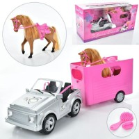 Машинка для ляльки з конячкою та причепом 16474, 31 см, набір для гри дівчаткам