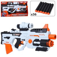 Іграшковий автомат 2 в 1 із м’якими кулями (64,5 см) — приціл, світло та звук, 36 м’яких кульок, на батарейках