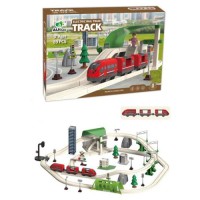 Іграшкова залізниця AU5664 з локомотивом, 2 вагонами на магнітах, світлом і звуком, 96 деталей, на батарейках