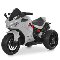 Дитячий електромотоцикл M 6266EL-11 з акум., 2 моторами, Bluetooth, світлом, музикою та шкіряним сидінням — сірий