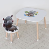 Дитячий дерев’яний столик M 502-6 з стільчиком — набір “Бегемотик” для творчості та навчання