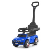 Каталка-толокар M 6253EL-4 з батьківською ручкою, музикою, світлом, шкіряним сидінням, MP3 і Bluetooth — синій