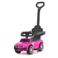 Каталка-толокар M 6253EL-8 з батьківською ручкою, музикою, світлом, шкіряним сидінням, MP3 і Bluetooth — рожевий