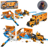 Гараж 2в1 (трейлер 59 см) з транспортом 1:64 інтерактивний ігровий набір зі звуком та світлом дорожні знаки на батарейках