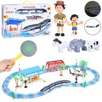 Дитяча залізниця на акумуляторі з локомотивом та вагонами звук світло фігурки USB зарядне інтерактивна іграшка для дітей