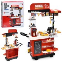 Дитячий ігровий магазин-фастфуд 889-287 з водною мийкою та кавоваркою, касою, продуктами та тріскачками — 83 елементи