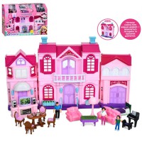Будиночок для ляльок із фігурками 3 шт, меблями, звуком і світлом, працює на батарейках — інтерактивний ігровий набір для дітей