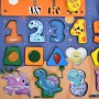 Дерев'яна багатофункціональна гра-сортер TREE TOYS – навчальна дошка для дітей з ігровим полем, цифрами, математичними знаками, фігурами (фрукти), динозаврами, магнітною риболовлею (1 вудка, 12 рибок), спінером та лабіринтом