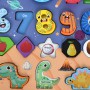 Дерев'яна багатофункціональна гра-сортер TREE TOYS – навчальна дошка для дітей з ігровим полем, цифрами, математичними знаками, фігурами (фрукти), динозаврами, магнітною риболовлею (1 вудка, 12 рибок), спінером та лабіринтом