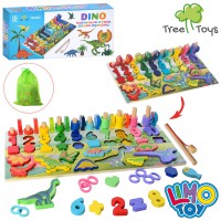 Навчально-ігрова дошка Tree Toys Dino – ігровий пол з кольоровими кільцями, магнітна риболовля (1 вудка, 10 рибок), навчальні цифри та фігурки динозаврів