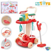 Дитячий набір для прибирання 8009 — візок, пилосос зі звуком і світлом, 10 предметів, у коробці