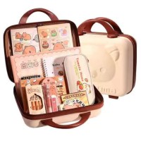 Великий набір канцелярії 55 в 1 «Капібара» в бежевій валізі – олівці, ручки, фломастери, блокноти для школи та творчості