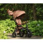 Трехколесный детский велосипед-трансформер Tri-Cycle RITO DELUXE 5 в 1 коричневый — складной прогулочный беговел с родительской ручкой, защитным козырьком и надувными колесами 10″, для детей от 12 месяцев
