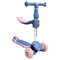 Дитячий самокат Maraton Flex Pink 2 в 1, триколісний, толокар, складаний, PU колеса, заднє ножне гальмо, регульоване сидіння для дітей, прогулянковий самокат