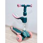 Дитячий самокат Maraton Flex 2 в 1 Pink-Green, триколісний, толокар, складаний, з PU колесами, заднім ножним гальмом та регульованим сидінням для дітей